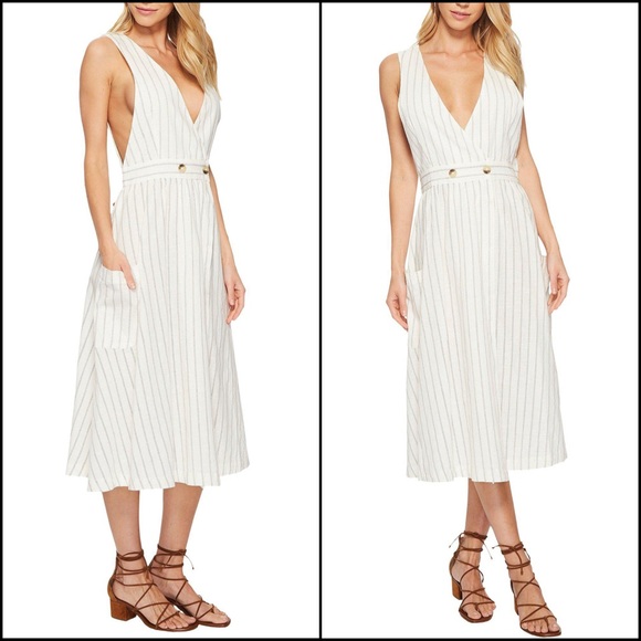 Free People Wrap Pinstripe Cotton Midi Dress - Picture 6 of 14